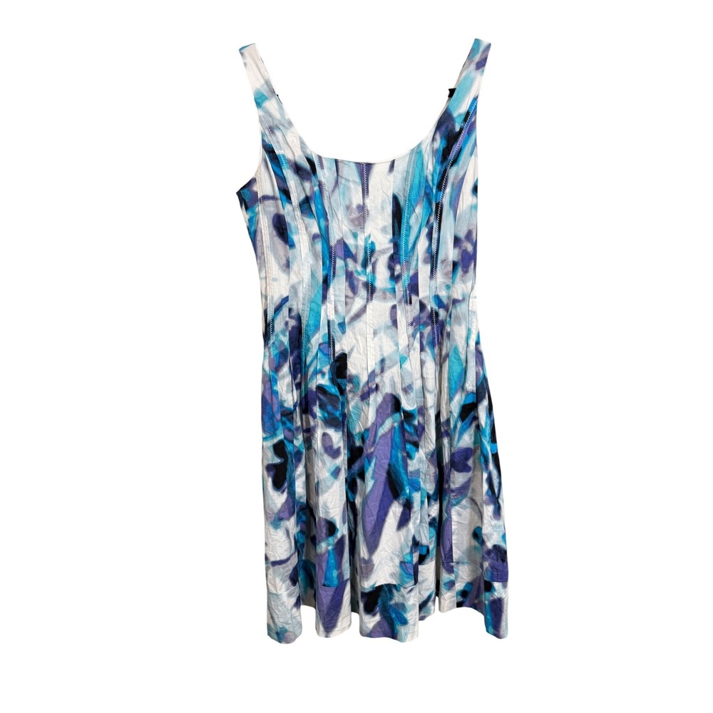 Alfani Blue Purple Abstract Watercolor Pintuck Fit Flare Dress with Pockets 6
